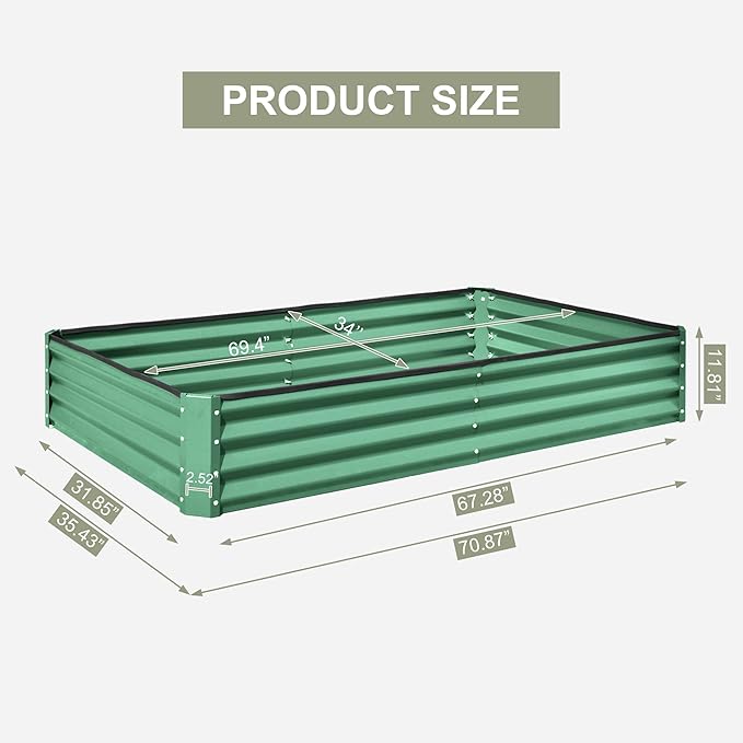 Domi Galvanized Raised Garden Bed, 6x3x1Ft Thickening Metal Planter Box for Vegetables Bottomless for Backyard Outdoor, 1" Deep w/ 128 Gallon Capacity - Green