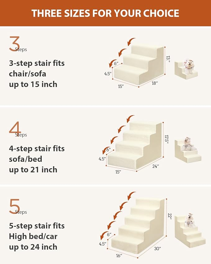 Dog Stairs for Small Dogs,17.5" H,4-Step Dog Steps for High Bed Couch and Sofa,Pet Stairs for Dogs and Cats Climbing with Non-Slip Bottom and Washable Cover,Beige