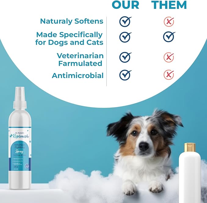 Replenish Antiseptic Spray for Dogs – Medicated Anti Itch Spray for Pets – Chlorhexidine & Ketoconazole Pet Spray – Dog Itching Skin Relief - Antiseptic Spray for Cats Skin Allergy – 8 oz