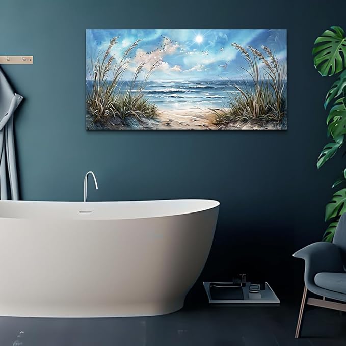 hyidecorart Wall Art For Living Room Wall Decor For Bedroom Bathroom Decoration Sunshine Ocean Scenery Painting Blue Sea Waves Wall Pictures Office Modern Canvas Prints Artwork Aesthetic Home Decor