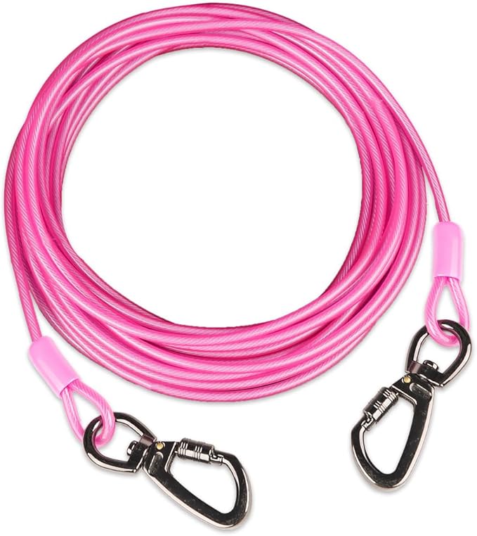 Dog tie Out Cable, 10/20/25/30/50/70/100 feet, Suitable for Dogs up to 350 pounds, Dog Cable with Swivel Buckle, Lightweight, Non-Winding, for Outdoor Camping, Yard Dog Cable (Pink, 100FT)