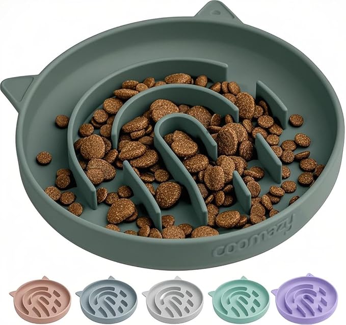 Coomazy Silicone Slow Feeder Dog Cat Bowls, Interactive Puzzle Toy for Pets Food Training, Keeps Dogs Cats Busy, Prevents Puppy Kitty Overeating (Dark Green, 1.4Cup)