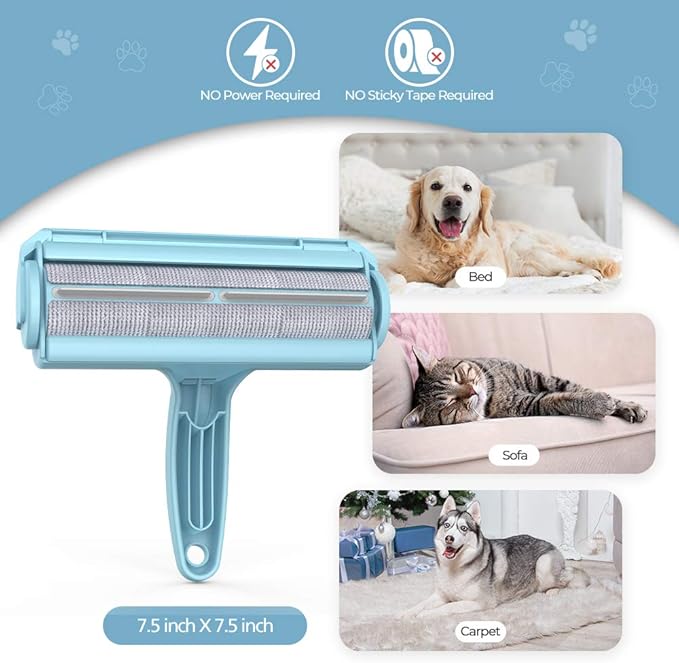 DELOMO Pet Hair Removal Tool, Pet Hair Remover - Lint Roller for Pet Hair - Cat and Dog Hair Remover for Couch, Furniture, Carpet, Car Seat, Reusable Lint Roller with Fur Bin, Pet Owner Essential