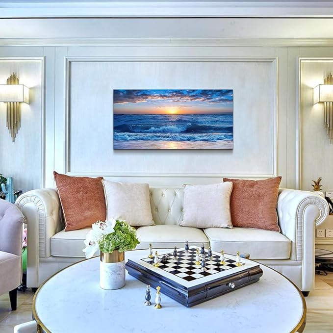 canvas wall art for living room Blue Ocean Sea sun landscape painting bathroom Wall Decor Ready to Hang for Home Decorations office family bedroom kitchen Works canvas Prints pictures 20" x 40"inch