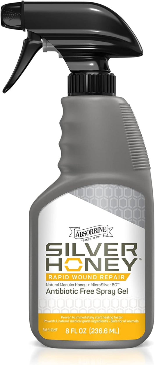 Absorbine Silver Honey Rapid Wound Repair Spray Gel 8oz Bottle, Manuka Honey & MicroSilver BG