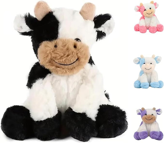 Black and White Cow Weighted Stuffed Animal 20cm/7.87in Cute Sitting Cow Plush Toy with Smile Soft Fluffy Small Farm Plushie for Kids Adults Birthday Festival Gift Bed Home Office Decor Toys