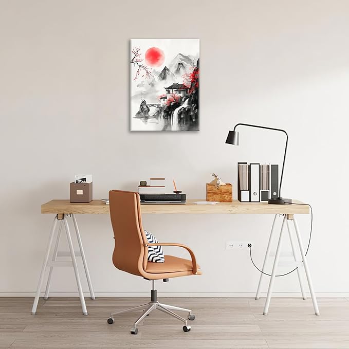 Japanese Wall Art Canvas Asian Nature Wall Decor Prints Framed Painting Mountain Landscape Pictures Gifts Artwork for Bathroom 12"x16"