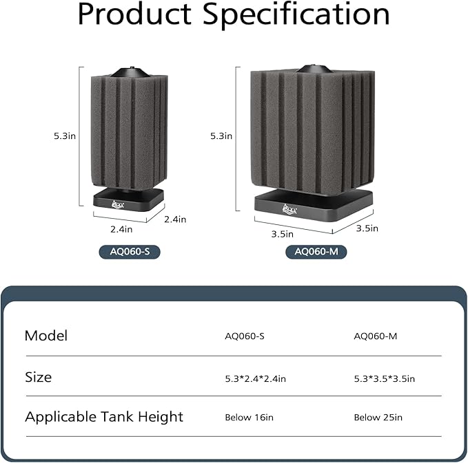 AQQA Aquarium Sponge Filter Submersible Small Fish Tank Filter 20 Gallon Ultra Quiet Air Powered Corner Sponge Filter Aeration Betta Filter for Freshwater & Marine Tank(Small for 5-30 Gallon)