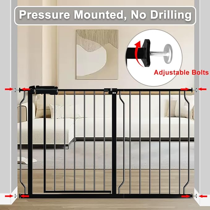 Fairy Baby Extra Wide Baby Gate Black 67-71.5 Inch Wide, Walk Through Pressure Mounted No Drill, Long and Large Tension Gate for Pet and Kids