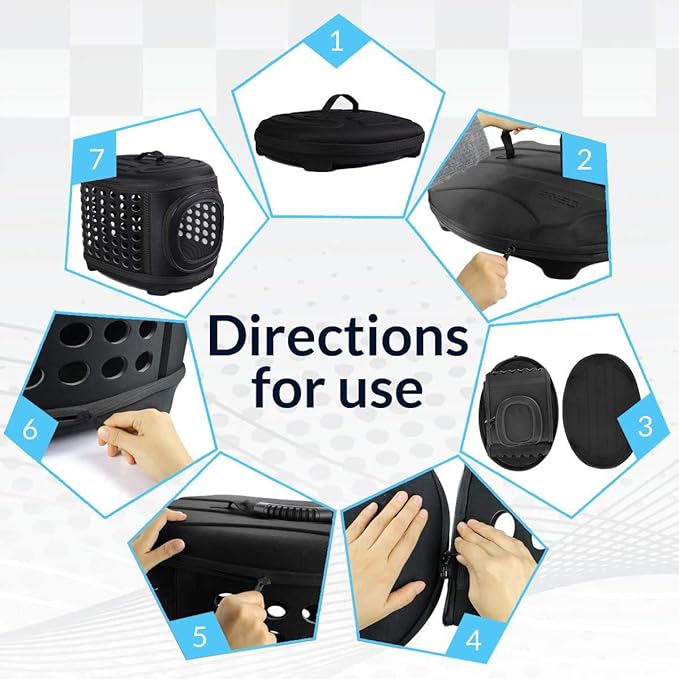 Collapsible Cat Carrier Hard, Travel Pet Carriers Bag for Small Dogs for Car Travel with Ventilation Guinea Pig 2 Small Cats Carrier Cage Dog Crate (Black)