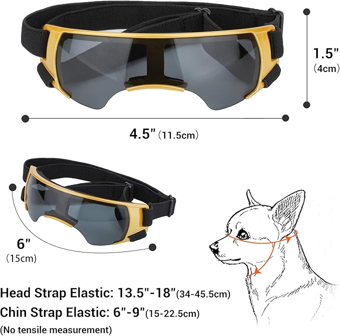 Lesypet Dog Sunglasses Small Breed, Dog Goggles for Small Dogs Windproof Anti-UV Glasses for Dogs Outdoor Eye Protection, Gold