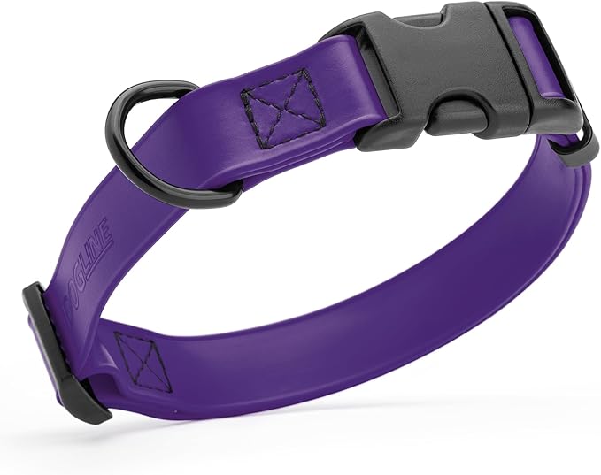 Dogline Biothane Waterproof Dog Collar with Quick Release Buckle Strong Coated Nylon Webbing with Odor- Proof for Easy Care Easy to Clean Fits Small Medium Large Dogs, Purple 3/4" W 12-19" L