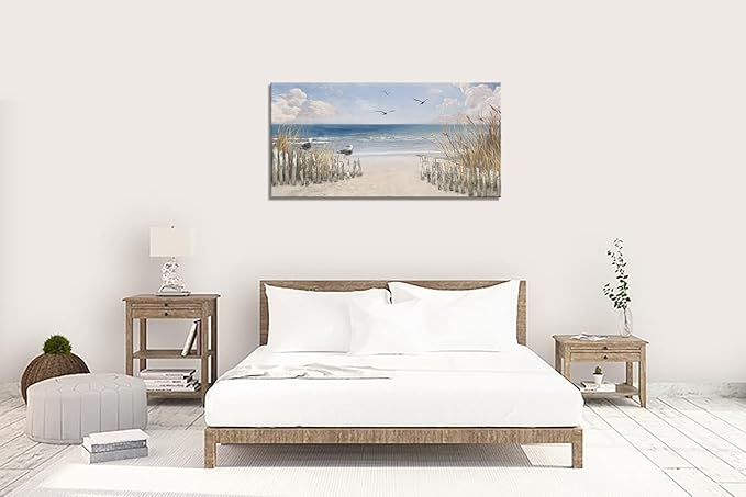 XXMWallArt FC3775 Sandy Beach Wall Art Canvas Print Wall Art Seascape Blue Print Home Decor Abstract Coastal Picture Modern Ocean Artwork for Living Room Bedroom Bathroom Office Decor