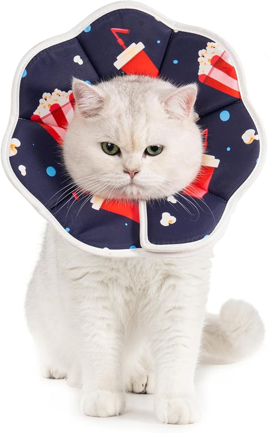 Avont Soft Cat Recovery Cone Collar, Adjustable Lightweight Kitten E-Collar for Small Dogs, Comfortable Neck Donut Stop Licking Scratching After Surgery -Popcorn(L)