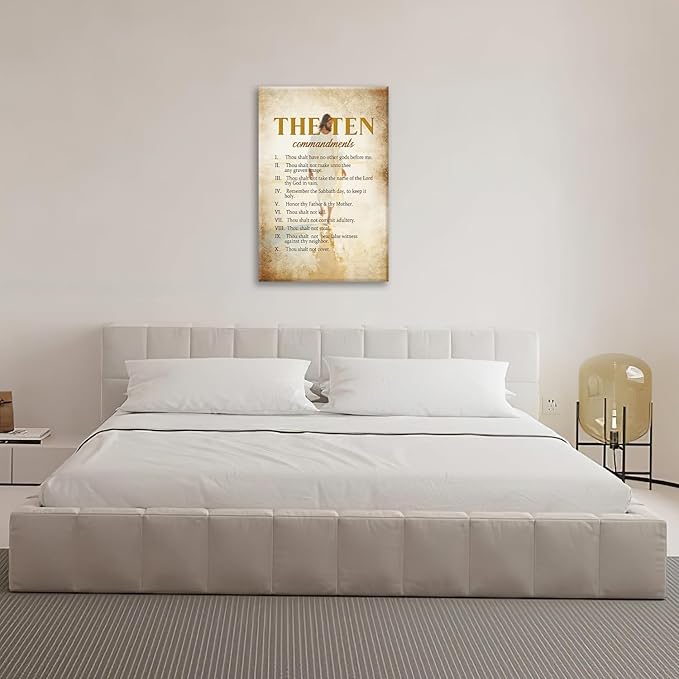 The Ten Commandments Christian Pictures Wall Art, Bible Verse Jesus Bathroom Wall Decor Religion Scripture Framed Painting Religious Canvas Artwork for Church Bedroom Living Room 24"L x 16"W