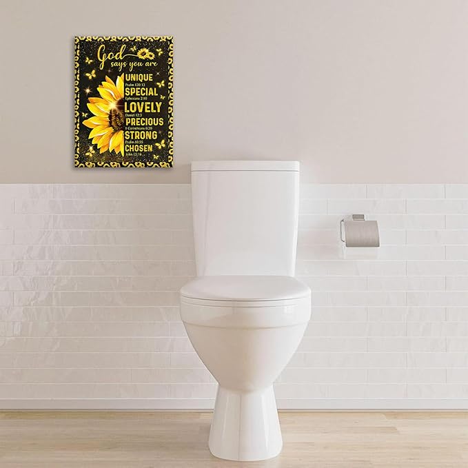 Christian Sunflower Bathroom Pictures Wall Art, Bible Verse Bathroom Wall Decor for Bedroom Office Wall Decorations for Bathroom Living Room Painting Artwork Modern Poster Prints 20"L x 16"W