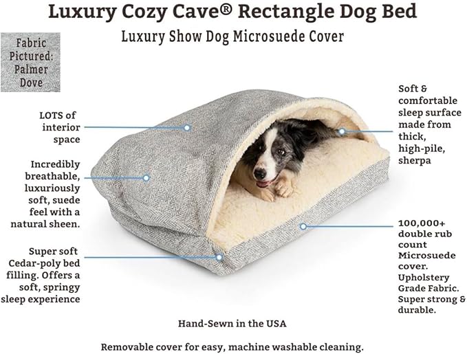 Snoozer Pet Products Luxury Rectangle Cozy Cave Dog Bed with Microsuede, Showdog Collection, Large, Merlin Camel