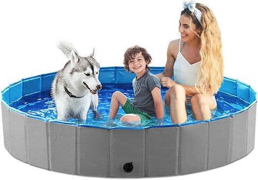 Jasonwell Foldable Dog Pet Bath Pool Collapsible Dog Pet Pool Bathing Tub Kiddie Pool Doggie Wading Pool for Puppy Small Medium Large Dogs Cats and Kids 71" Grey