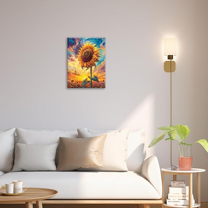 Sunflower Wall Art Canvas Yellow Floral Wall Decor Prints Framed Painting Pictures Gifts Artwork for Bathroom Bedroom Living Dining 12"x16"
