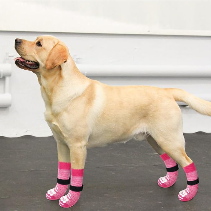 BEAUTYZOO Anti Slip Dog Socks for Small Medium Large Dogs,Paw Protector with Grips for Hardwood Floor Hot/Cold Pavement,Traction Control 3 Pairs AntiTwist Dog Shoes to Prevent Licking for Senior Dog