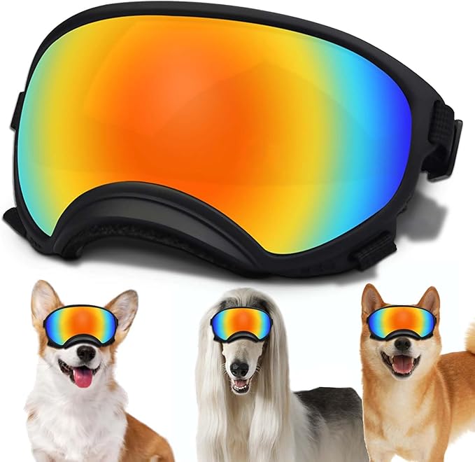 Medium Dog Sunglasses with Adjustable Strap UV Protection, Winproof Dog Puppy Sunglasses, Suitable for Medium Dog Pet Glasses, Dogs Eyes Protection,Soft Dog Goggles