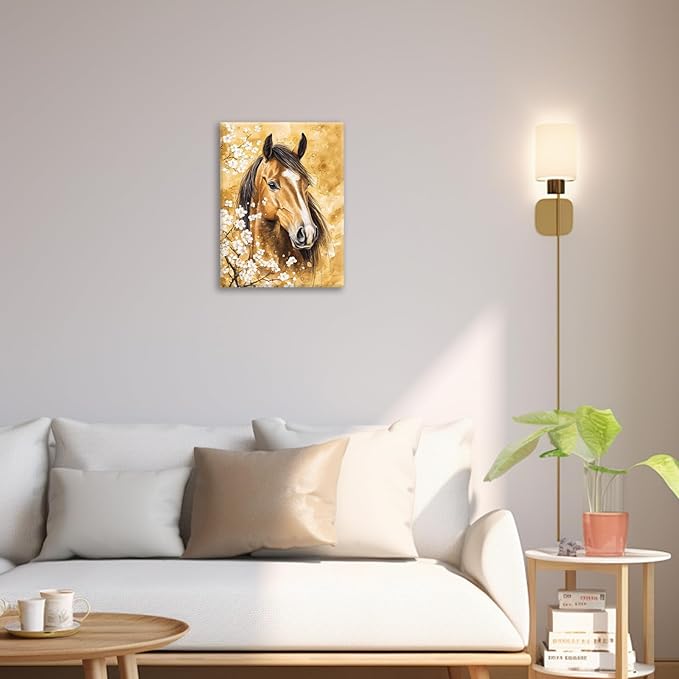 Horse Wall Art Canvas Rustic Horse Wall Decor Prints Framed Painting Farmhouse Flower Pictures Gifts Artwork for Bathroom Living Dining 16"x20"