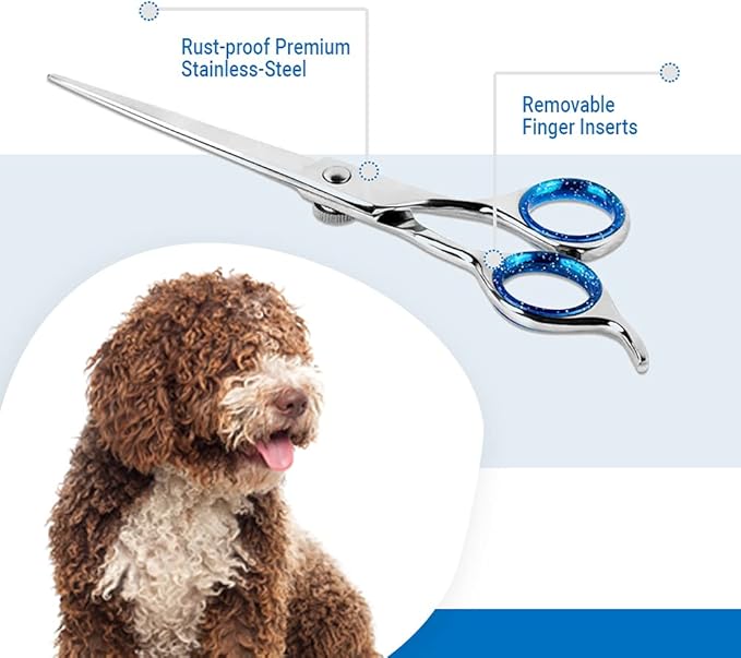 Laazar Pet Grooming Set - 7" Straight Pet Grooming Scissors & 6.5" Pet Thinning Shears with 42 Teeth | Professional Dog Scissors Kit | Use as Cat and Dog Shears
