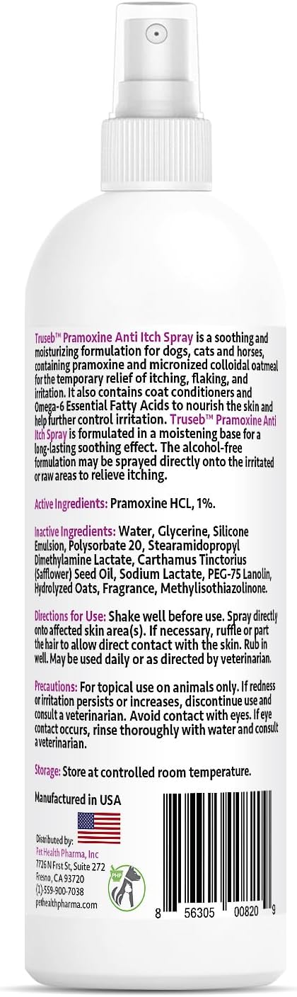 Truseb | Pramoxine HCL 1% Spray for Dogs and Cats with Moisturizing Oatmeal Made in U.S.A (8 oz)