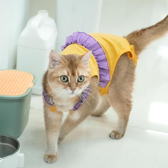 Cat Recovery Suit,Kitten Onesie After Surgery,E-Collar Alternative for Abdominal Wound and Skin Diseases,Soft Breathable Bodysuit After Spay（Yellow-s）