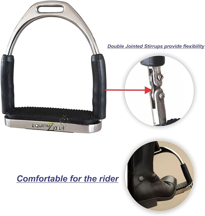 Flex Stainless English Saddle Stirrups Iron Pads Knee Ankle Stress Pain Relief