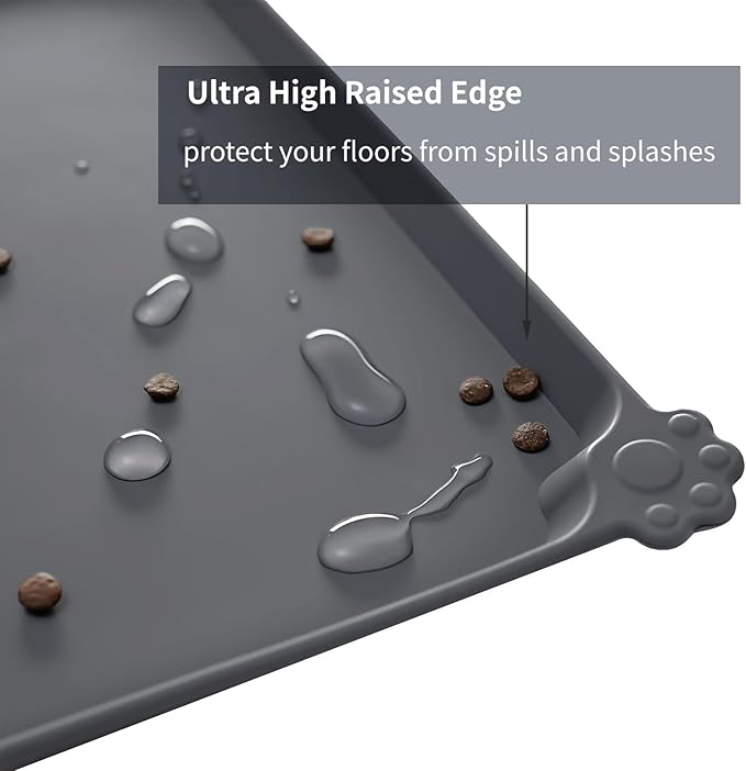 Waterproof Pet Feeding Mat with High Raised Edges, Heavier and Thicker Placemats for Cat Dog Water Bowl with BPA Free, Dogs Cats Food Mats for Messy Drinkers to Prevent Spill and Protect Floors