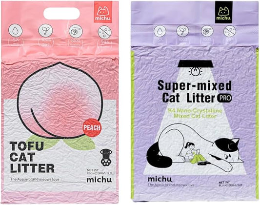 Tofu Cat Litter Natural Clumping Tofu Cat Litter 5.5lb/88oz 5 Scents (Peach + Mixed, 2 Pack)