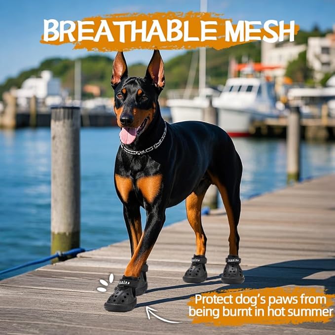 JZXOIVA Dog Shoes for Hot Pavement, Dog Booties for Small Dogs, Breathable Dog Boots & Paw Protectors, Adjustable Non-Slip Dog Rain Booties, Waterproof Pets Sandals for Beach Black Size 2