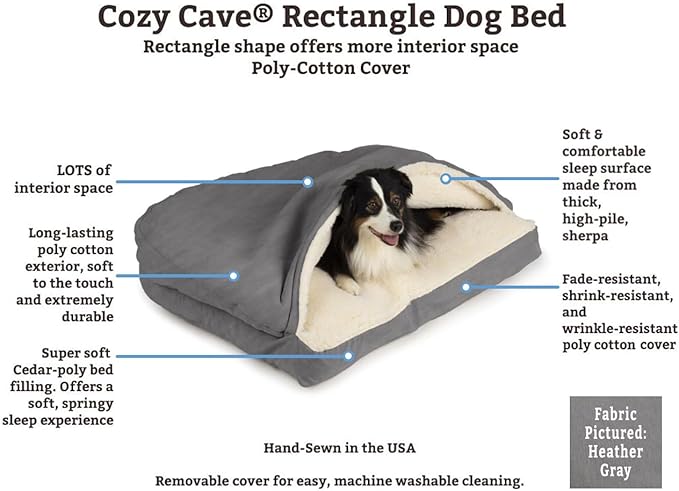 Snoozer Rectangle Cozy Cave Dog Bed - Indoor Dog Bed with Cover Cave, Covered Calming Burrow for Medium & Large Sized Pets with Blanket Attached, Enclosed, Washable - Large, Olive