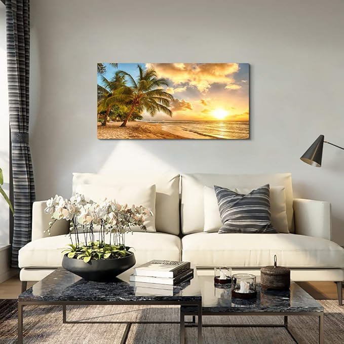 wall art for living room bathroom Wall Decor sun beach sea coconut tree ocean landscape painting to Hang Home Decorations for office bedroom kitchen Works canvas Prints pictures 20" x 40"inch