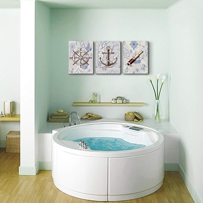 ocean theme steering wheel telescope ship pendant Canvas Prints bathroom Wall Art for Bedroom Wall decor Artworks Pictures wall decorations for living room,3 piece Home decor kitchen wall paintings