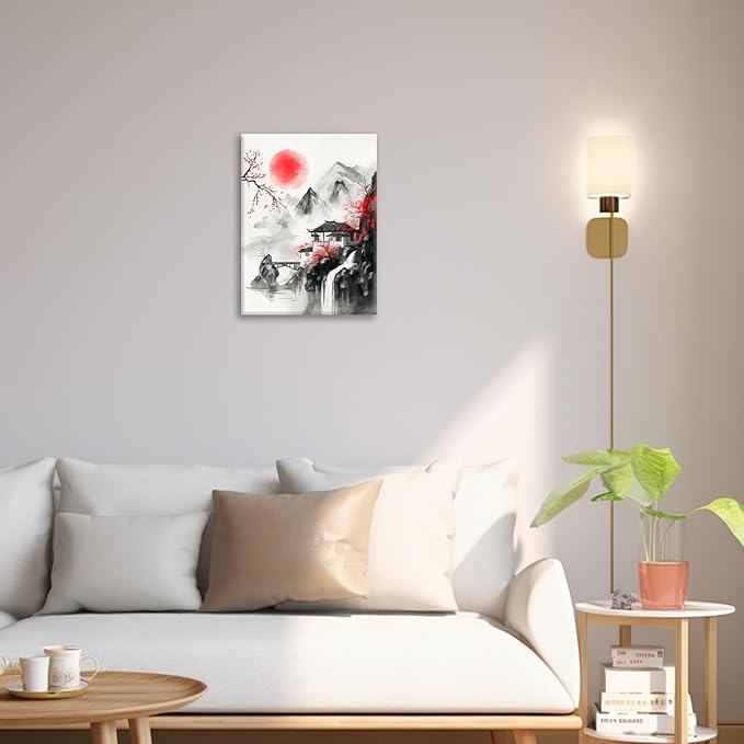 Japanese Wall Art Canvas Asian Nature Wall Decor Prints Framed Painting Mountain Landscape Pictures Gifts Artwork for Bathroom 16"x20"