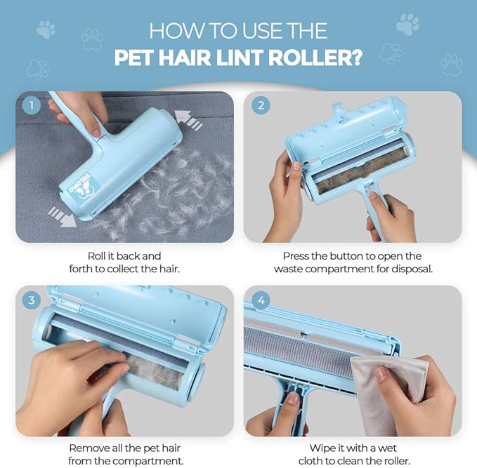 DELOMO Pet Hair Removal Tool, Pet Hair Remover - Lint Roller for Pet Hair - Cat and Dog Hair Remover for Couch, Furniture, Carpet, Car Seat, Reusable Lint Roller with Fur Bin, Pet Owner Essential