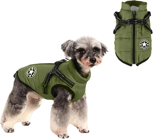 HDKUW Small Dog Jacket, Harness Winter Warm Vest Jacket Waterproof Cotton Costume for Puppy Small Dogs (XL, Green)