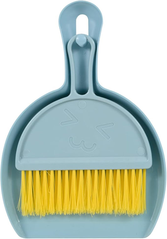 Small Broom and Dustpan Set,mini Compact Portable, for Home, Sofas, Kitchen countertops, Storage Shelves, Office desks, bathrooms, and pet Areas (Blue)