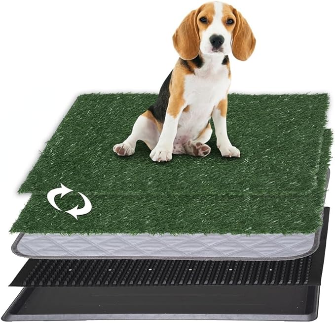 Artificial Grass Dog Grass Pad with Tray, Reusable Pet Urinal Pads for Training, 4 Layers Washable Bathroom Balcony Indoor Dog Potty (M-20×25")