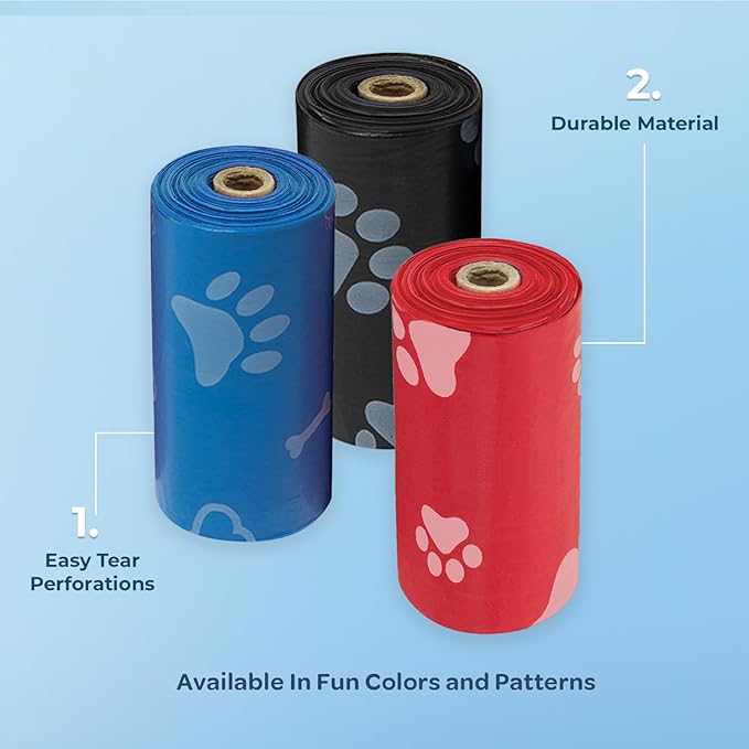 Best Pet Supplies Dog Poop Bags (360 Bags) for Waste Refuse Cleanup, Doggy Roll Replacements for Outdoor Puppy Walking and Travel, Leak Proof and Tear Resistant, Thick Plastic - Assorted Colors