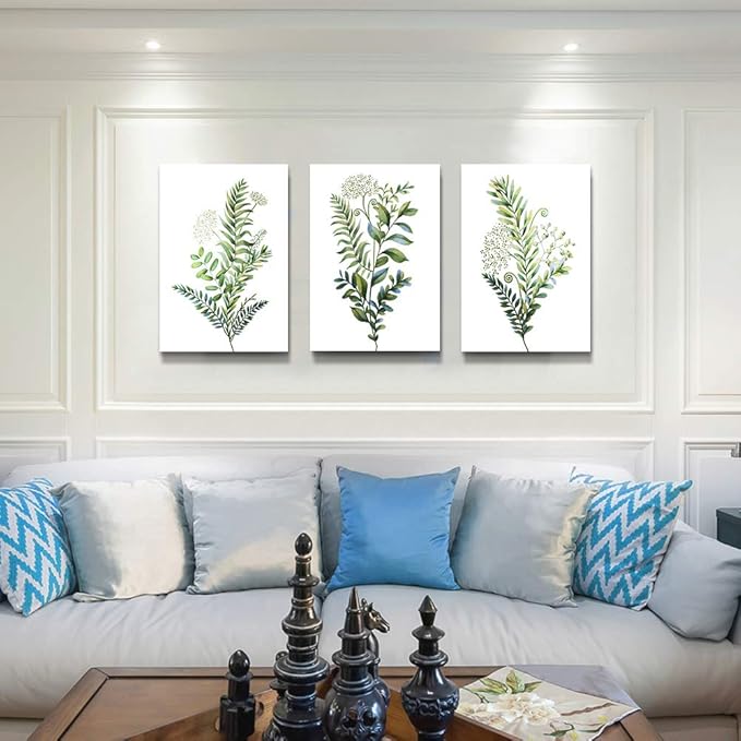 Canvas Wall Art For Living Room Large Size Wall Decorations For Kitchen Office Wall Decor Framed Canvas Print Poster Wall Painting Bedroom Green Leaves Wall Pictures Home Decor 20"X 28" 3 Piece