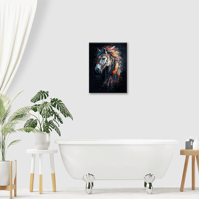 Horse Pictures Wall Art, Horse Animal Bathroom Wall Decor, Aesthetics Modern Framed Painting Elegant Canvas Artwork for Bathroom Bedroom Living Room Decorations 20"L x 16"W