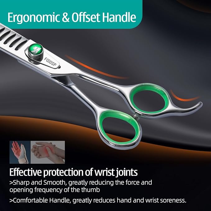 Professional Chunkers Shears for Dogs 7 inch Thinning Shears for Dogs Cats Pet Grooming Scissors Japanese 440C Stainless Steel 70% Thinning Rate 18 Teeth Green Clover