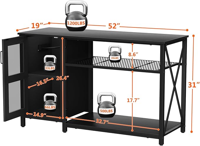 55-75 Gallon Fish Tank Stand , Aquarium Stand with Cabinet & Power Outlets for Fish Tank Accessories Storage, Heavy Duty Metal Terrarium Stand, 52" L*19" W Tabletop, 1200LBS Capacity, Black