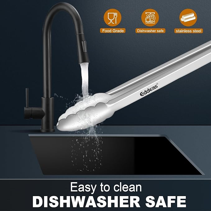 All Metal Tongs For Cooking - Heat Resistant 600 Degrees Stainless Steel Kitchen Tongs, Set of 2-9" & 12 inch, Locking Tongs, For Food,Salad, BBQ, Grilling, Dishwasher safe