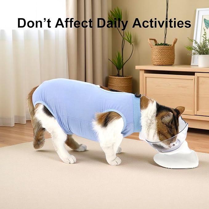 Cat Recovery Suit, Surgical Recovery Clothes for Abdominal Wound or Skin Disease, Cats Onesie After Surgery and Spay, E-Collar Alternative Pajama Suit (Blue, Large)