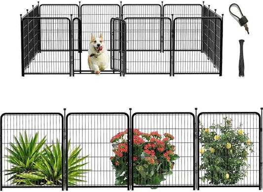 Dog Playpen 24 inch(H) 16 Panels Dog Fence Outdoor for Yard. Metal Dog Pen Heavy Duty Pet Puppy Exercise Pen for Rv Camping Garden Yard, Wide Door Low Threshold Dog Fence Total 31.4 Ft(L)