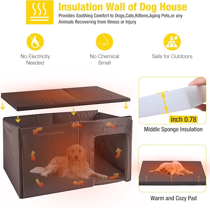 Aivituvin Outdoor Dog House 59" Extra Large Insulated Dog Kennel with Insulation Liner for Winter,All-Around Iron Frame